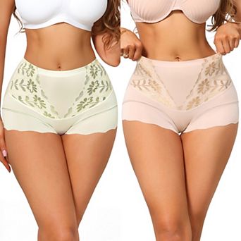 2 Packs Women's High Waisted Lace Tummy Control Boyshorts Ice Silk Hip Lifting Shaper Panties