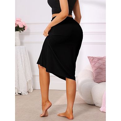 Women's Solid Long Half Slip Lightweight Under Dress Seamless Layer Elastic Waist Underskirt