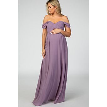 Maternity Lavender Off Shoulder Chiffon Maxi Maternity Dress