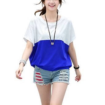 Women Color Block Crew Neck T Shirt Loose Oversized Hem Casual Daily Basic Tee Top