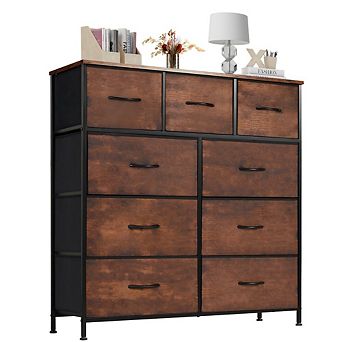 YIORTWO 9 Drawer Fabric Dresser Storage Organizer with Wooden Top