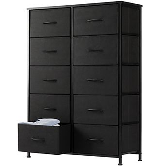 YIORTWO Tall Fabric Dresser Storage Tower with Wooden Top and 10 Drawers