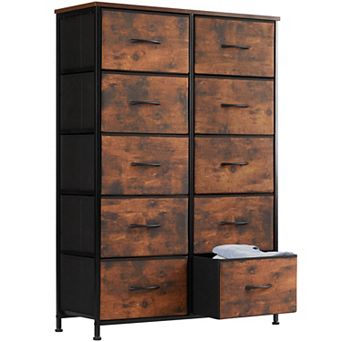 YIORTWO Tall Fabric Dresser Storage Tower with Wooden Top and 10 Drawers