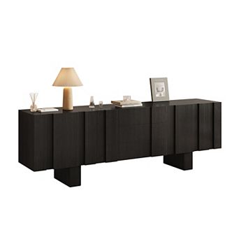 71 Inch Black Fluted Wood TV Stand Storage Sideboard