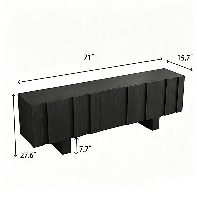 71 Inch Black Fluted Wood TV Stand Storage Sideboard