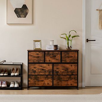 YIORTWO 7 Drawer Fabric Dresser Storage Organizer with Wooden Top for Bedroom Closet Hallway