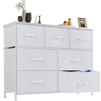 YIORTWO 7 Drawer Fabric Dresser Storage Organizer with Wooden Top for Bedroom Closet Hallway