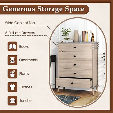 YIORTWO Farmhouse 5 Drawer Tall Dresser Chest Storage Organizer