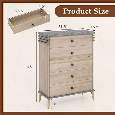 YIORTWO Farmhouse 5 Drawer Tall Dresser Chest Storage Organizer