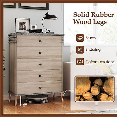 YIORTWO Farmhouse 5 Drawer Tall Dresser Chest Storage Organizer