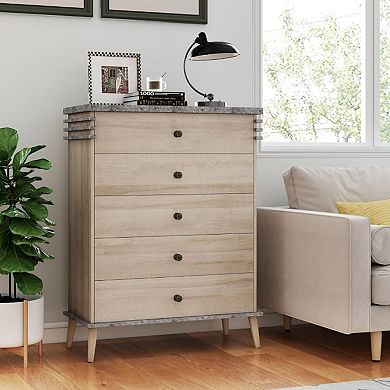 YIORTWO Farmhouse 5 Drawer Tall Dresser Chest Storage Organizer