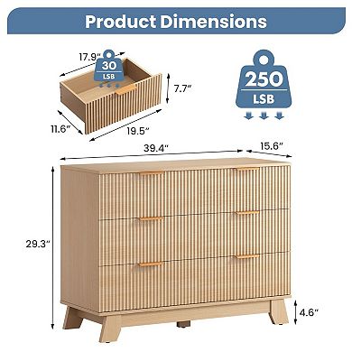 YIORTWO 6 Drawer Fluted Dresser for Bedroom Living Room Entryway Storage Organizer