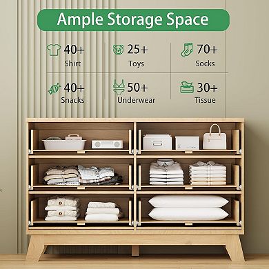 YIORTWO 6 Drawer Fluted Dresser for Bedroom Living Room Entryway Storage Organizer