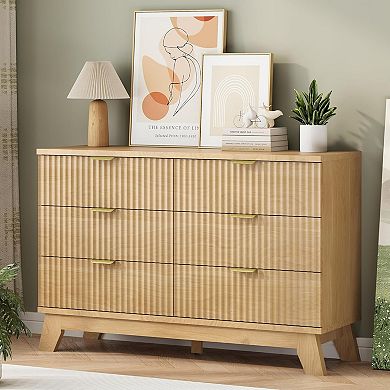 YIORTWO 6 Drawer Fluted Dresser for Bedroom Living Room Entryway Storage Organizer