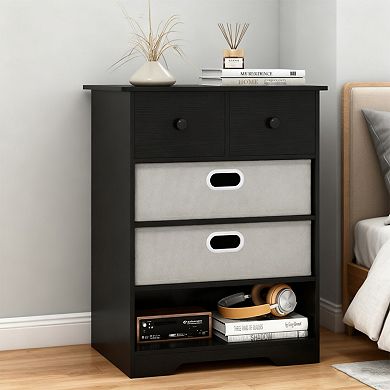 YIORTWO 4 Drawer Dresser with Open Shelves Modern Storage Organizer