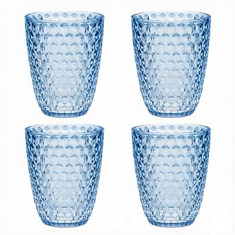 12oz Diamond Cut Acrylic Glasses Drinking Set of 4