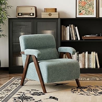 Mid Century Modern Accent Chair with Solid Wood Frame and Thick Cushion