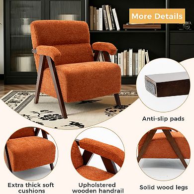 Mid Century Modern Accent Chair with Solid Wood Frame and Thick Cushion