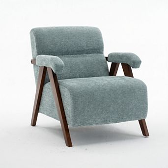 Mid Century Modern Accent Chair with Solid Wood Frame and Thick Cushion