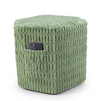 Corduroy Hexagon Pouf Ottoman Foam Footrest Storage Pockets Handle Seat