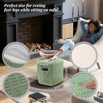 Corduroy Hexagon Pouf Ottoman Foam Footrest Storage Pockets Handle Seat