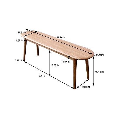 Heybly 47.2" Solid Oak Wood Dining Bench, 23 Seater Wooden Bench