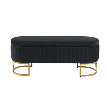 Heybly 46" Velvet Storage Bench Ottoman with Gold Metal Legs, for Bedroom