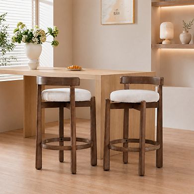 Heybly Set of 2 Linen Upholstered Swivel Bar Stools for Kitchen or Dining Room