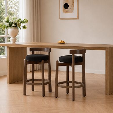Heybly Set of 2 Linen Upholstered Swivel Bar Stools for Kitchen or Dining Room