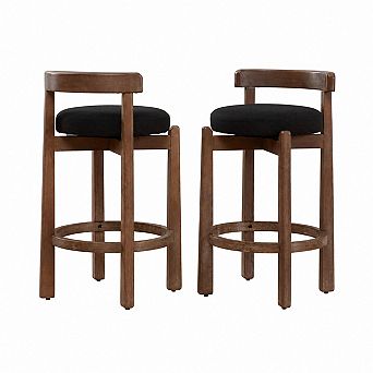 Heybly Set of 2 Linen Upholstered Swivel Bar Stools for Kitchen or Dining Room