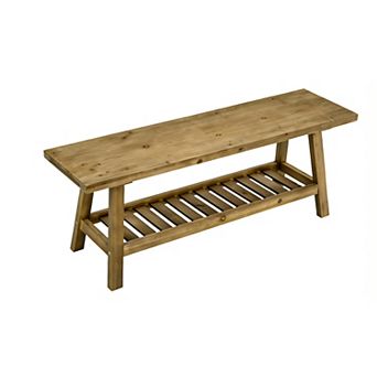Heybly 43" Solid Wood Entryway Bench with Storage Shelf, for Living Room