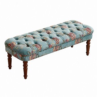 Heybly Floral Tufted Upholstered Ottoman Bench with Wood Legs