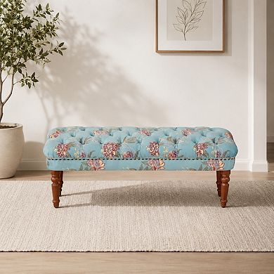Heybly Floral Tufted Upholstered Ottoman Bench with Wood Legs