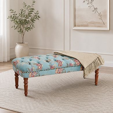 Heybly Floral Tufted Upholstered Ottoman Bench with Wood Legs