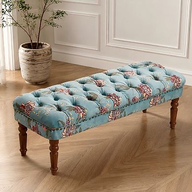 Heybly Floral Tufted Upholstered Ottoman Bench with Wood Legs