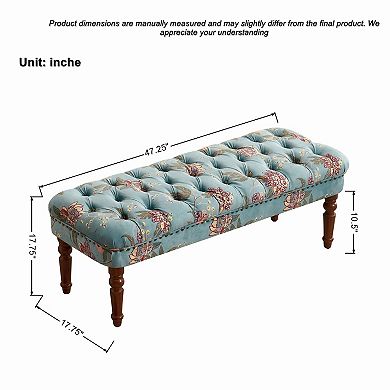 Heybly Floral Tufted Upholstered Ottoman Bench with Wood Legs