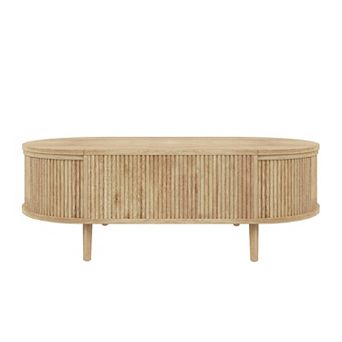 KWPZQEB Farmhouse Wood Wave Grain Finish Oval Coffee Table with Lift Top & Hidden Storage Space