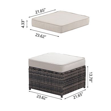 PATIOEASY 2 Wicker Rattan Patio Ottomans With Cushions For Outdoor Seating