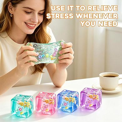 Marine Shells Ocean Ice Cube Slow Rising Sensory Squishy Fidget Toy, 4 Pack