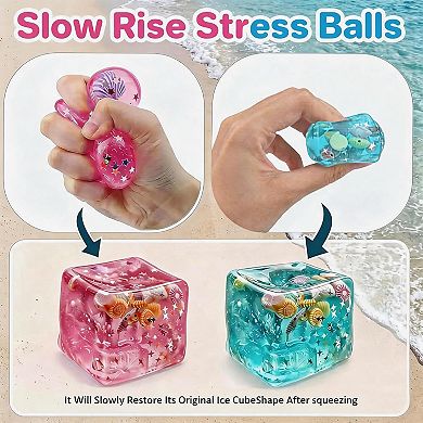 Marine Shells Ocean Ice Cube Slow Rising Sensory Squishy Fidget Toy, 4 Pack