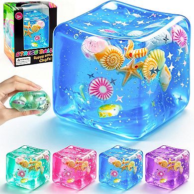 Marine Shells Ocean Ice Cube Slow Rising Sensory Squishy Fidget Toy, 4 Pack