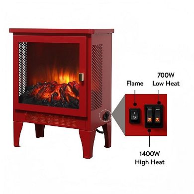 18 inch Freestanding Electric Fireplace Stove heater with 3D Flame effect,Classic Red