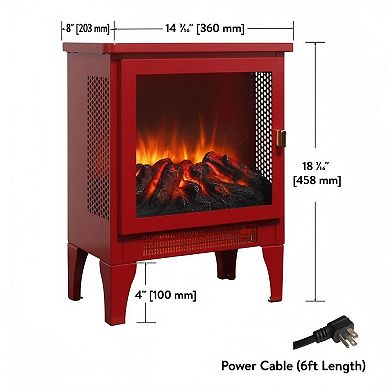 18 inch Freestanding Electric Fireplace Stove heater with 3D Flame effect,Classic Red