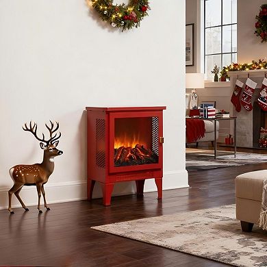 18 inch Freestanding Electric Fireplace Stove heater with 3D Flame effect,Classic Red