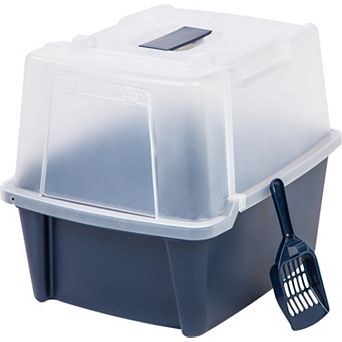 IRIS Large Split-Hood Cat Litter Box with Scoops and Grate, Blue