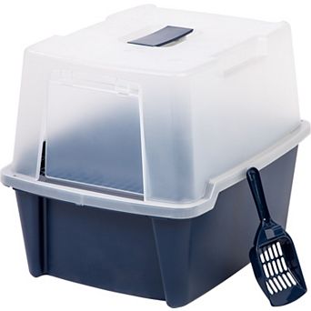 IRIS Large Enclosed Hooded Litter Box with Front Door Flap and Scoops