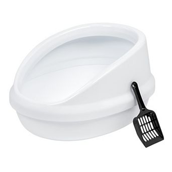 IRIS Large High back Open Top Cat Litter Tray Litter Pan, White