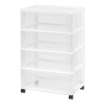 IRIS Plastic 4 Drawer Wide Storage Cart with 4 Caster Wheels, White