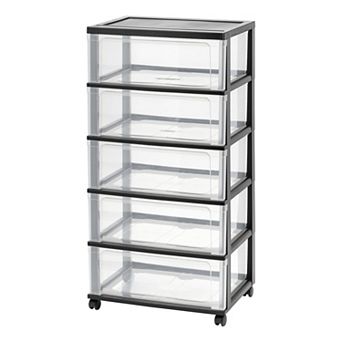 IRIS 5 Drawers Plastic Wide Chest Storage with Casters, Black