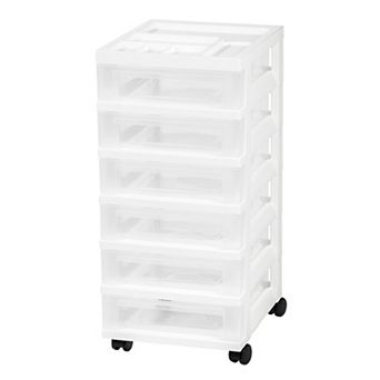 IRIS 6 Drawer Rolling Storage Cart with Organizer Top, White